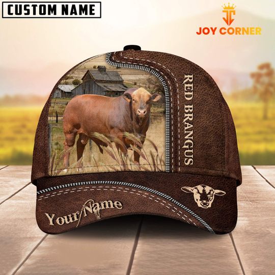 Discover Red Brangus Customized Name Leather Pattern Cap