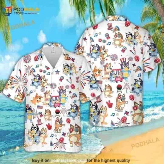 Discover BlueyDad Bingo Hawaiian Shirt, BlueyDad Bingo Cartoon Beach Summer USA 4th July Shirt