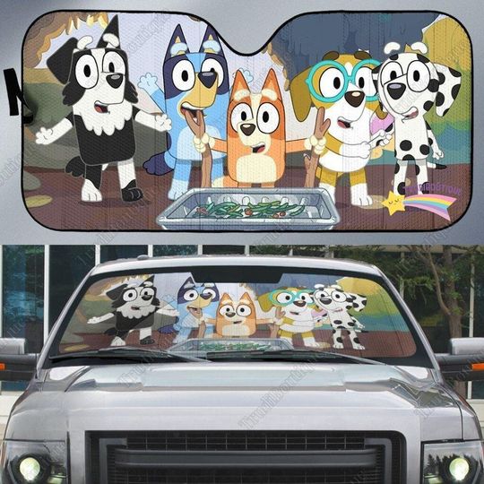 Discover BlueyDad and Friends Car Sunshade - Family Friendly Windshield Cover