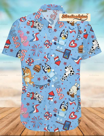 Discover Blue Dog 4th Of July Hawaiian Shirt, Red White Blue Dog Fourth Of July Shirt, Independence Day Shirt