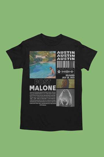 Discover Post Malone Rap Music Merch T-Shirt, Austin Album Rap 90s Tee