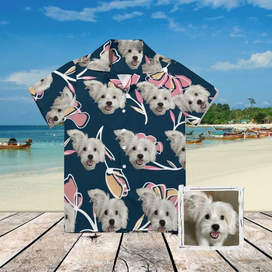 Discover Personalized Photo Hawaiian Shirt Custom Dog Cat Face Holiday Tropical Pattern Shirt