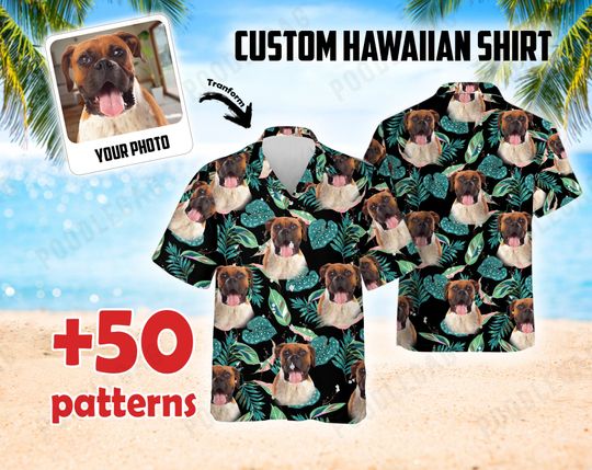 Discover Custom Your Pet Face Hawaiian Shirt, Personalized Dog Cat Face Hawaiian shirt