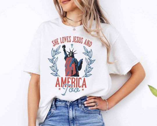 Discover She Loves Jesus and America Too Shirt, Christian 4th Of July Shirt, Independence Day Shirt