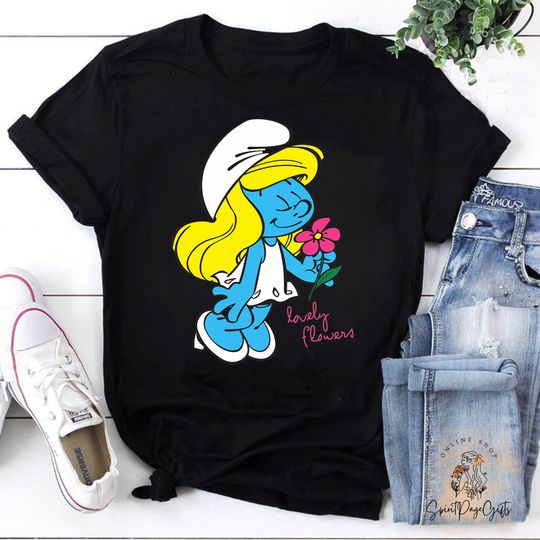 Discover Us The Smuurfs Smurfette Lovely Flowers Unisex Vintage T-Shirt