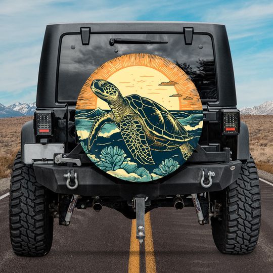 Discover Moonlit Sea Turtle Spare Tire Cover, Custom Tire Cover