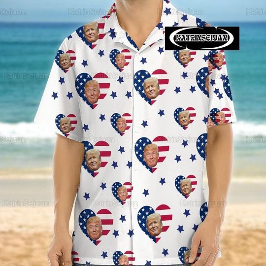 Discover Independence Day American Trump Hawaii Shirt, Face Hawaii Shirt, Photo Trump 2024