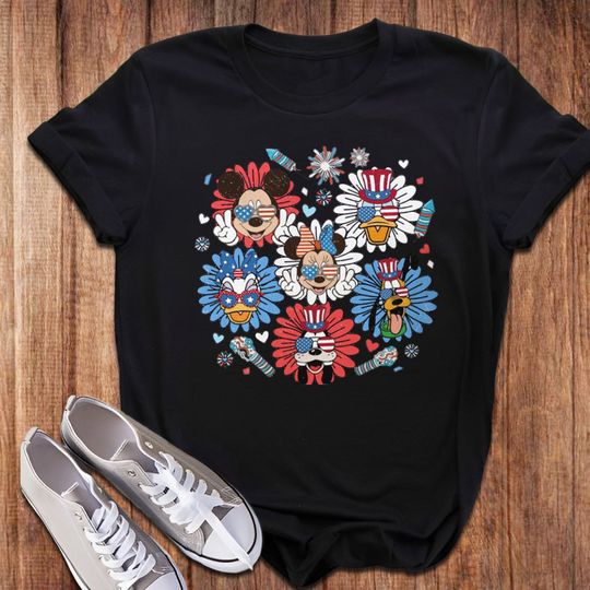 Discover Sunflower Cartoon Mouse And Friends 4th Of July Shirt