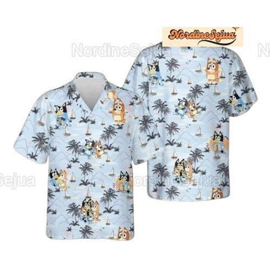 Discover Blue Dog Beach Hawaiian Shirt, Blue Dog Lovers Gift, Cartoon Hawaii Shirt
