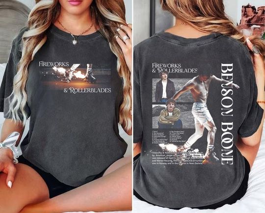 Discover Limited Benson Boone Fireworks and Rollerblades 2024 World Tour Shirt