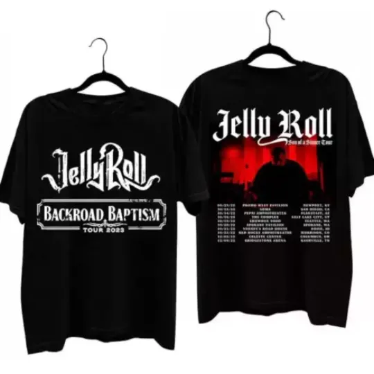 Discover Jelly Roll Backroad Baptism 2023 Tour T-Shirt Black Cotton Unisex For Fans