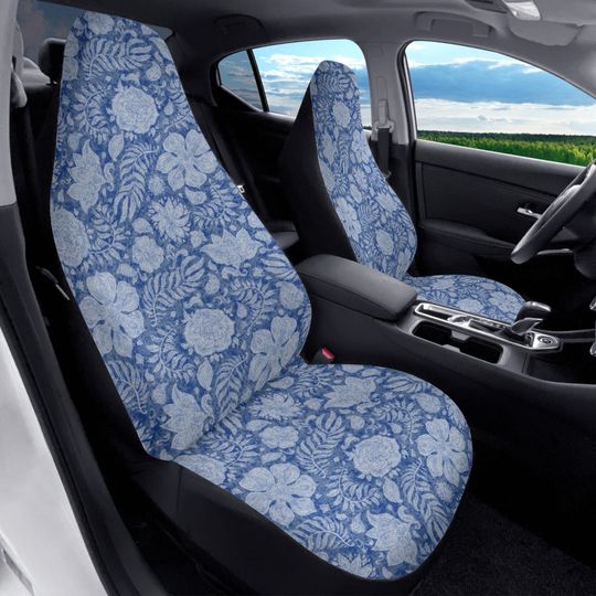 Discover Paisley Indigo Flower Car Seat Cover for Vehicle Full Set, Bohemian Seat Covers