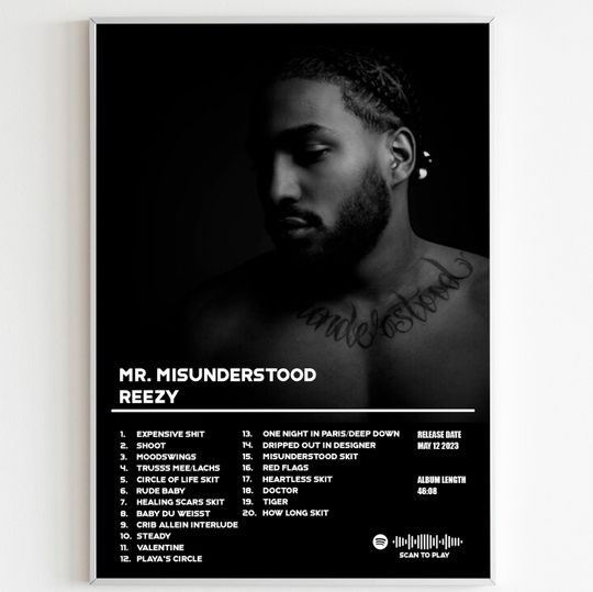 Discover Reezy - MR. MISUNDERSTOOD | Minimalist album poster