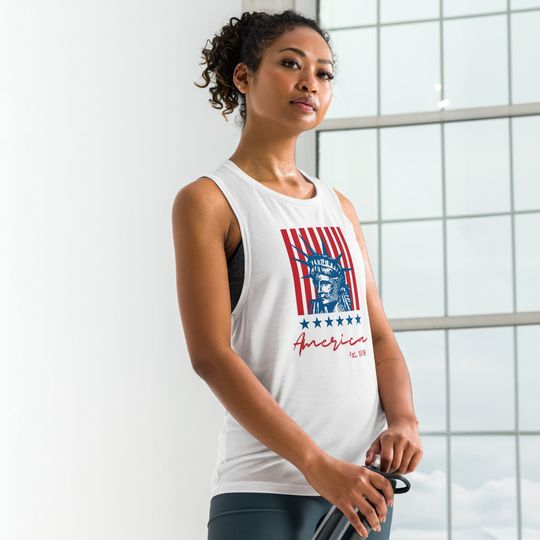 Discover Women's 4th of July Tank Top - Cute Patriotic Lady Liberty