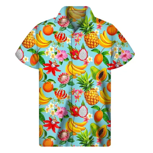 Discover Tropical Fruits Pattern Summer Aloha Shirt, Fruits Hawaiian Shirt