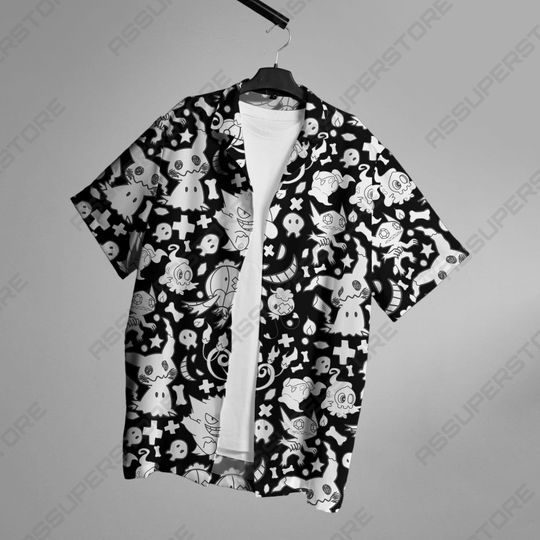 Discover Gengar Mimikyu Hawaiian Button Up Shirt Summer Gengar Mimikyu Ghost