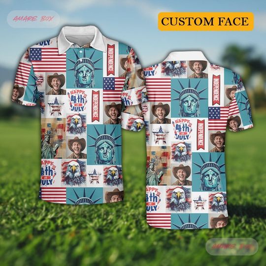 Discover Amare Box Custom Face Polo Shirt, Merican 4th Of July Polo