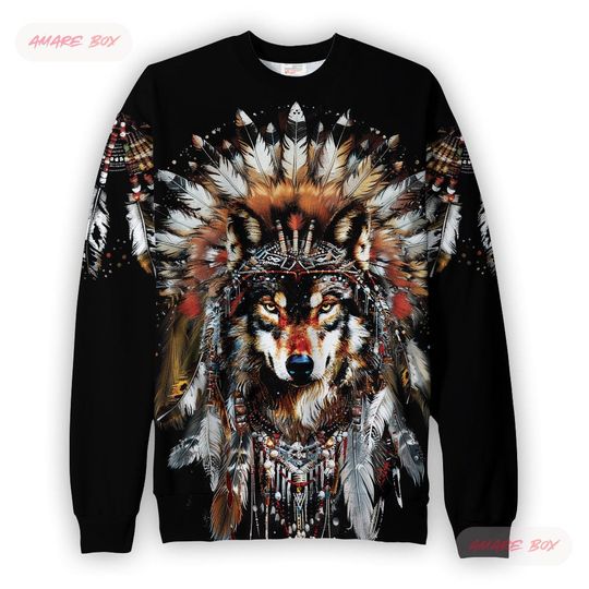 Discover Amare Box Native American Wolf Sweatshirt, Wolf Lovers