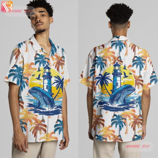 Discover Amare Box Humpback Tropical Hawaiian Shirt, Whale Lover Hawaiian Shirt