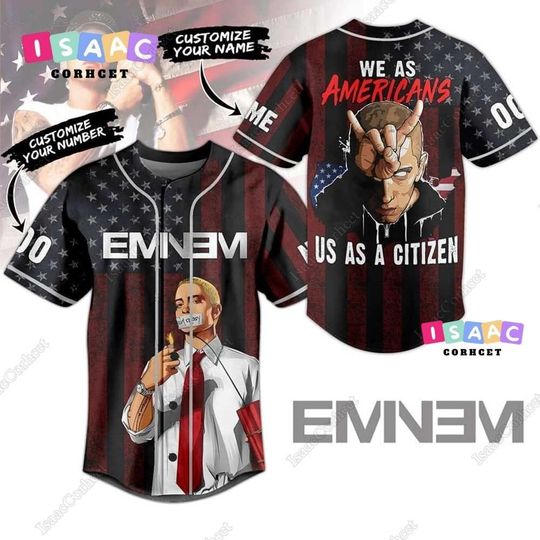 Discover Custom Name Eminem Baseball Jersey, Eminem We As Americans Baseball Shirt, Gift For Fan