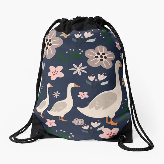 Discover Wild Goose with Flowers Cute Drawstring Bag