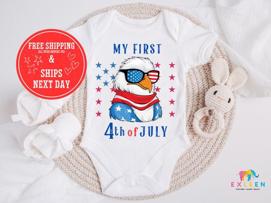 Discover My First 4th of July Patriotic Eagle Onesie, America Baby