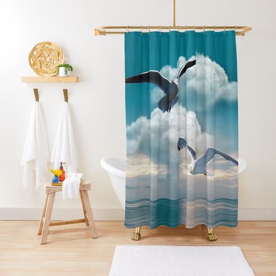 Discover Over the Ocean Seagulls Shower Curtain