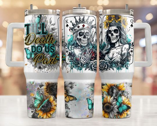Discover Till Death Do Us Part, 40oz Tumbler Wrap, King and Queen,Pastel Sunflowers, Instant Download, Quencher Designs, Couples Designs, Skeleton