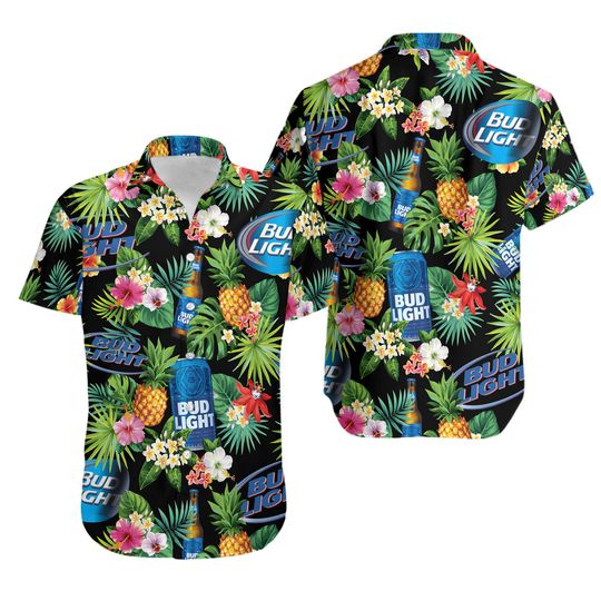 Discover Bud Light Blue Tropical Flower Hawaiian Shirt