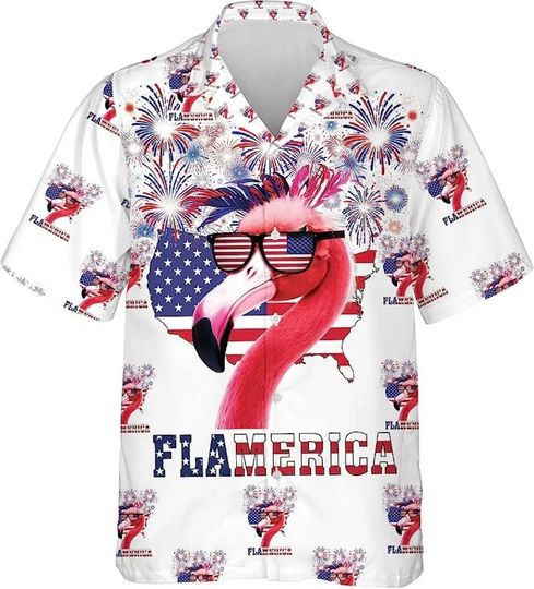 Discover Flamerica Us Flag Hawaiian Shirt For Men Women, Flamingo Shirt, 4th Of July