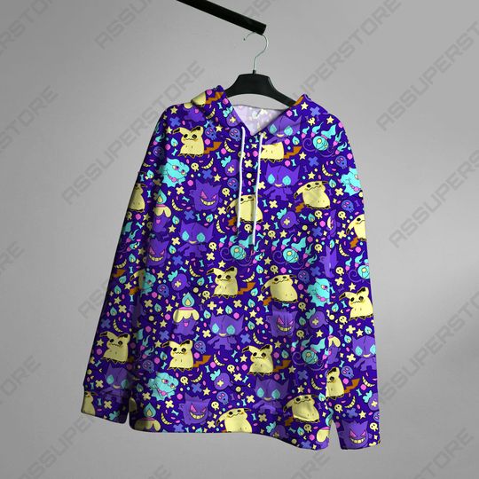 Discover Gengar Mimikyu Ghost Hoodie Shirt Anime Gengar Mimikyu Shirt Gifts