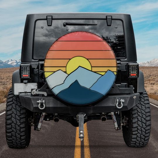 Discover Mountain And Sun Rise Spare Tire Cover, Mountain Border Spare Tire Cover