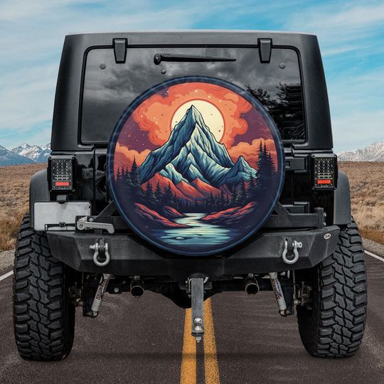Discover Blue Mountain Sunset Spare Tire Cover, Mountain Sunset Scene Spare Tire Cover