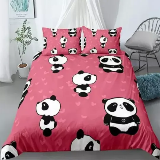 Discover Cartoon Panda Pattern Quilt Duvet Cover Set
