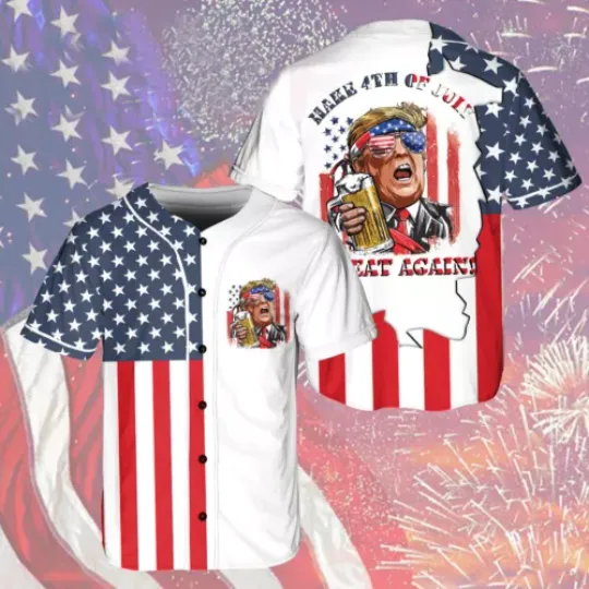 Discover Funny Drinking Beer Make 4th Of July Great Again Baseball Jersey