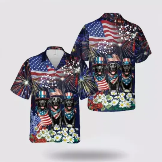 Discover Black Labrador Retriever Dog 4th of July Hawaiian Shirt