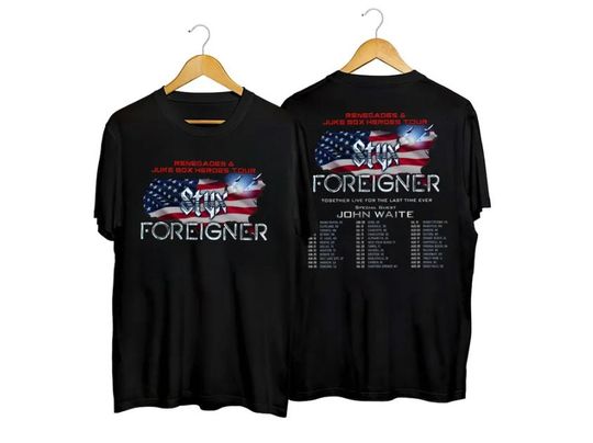 Discover Vintage Styxs And Foreigner Summer 2024 Tour Shirt, Styxs And Foreigner Band Shirt