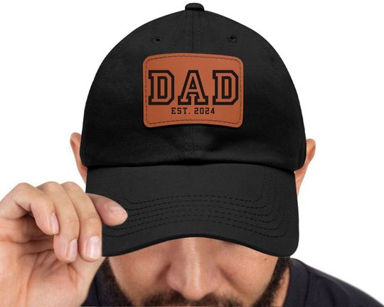 Discover Dad Est 2024 Hat, Custom Dad Hats, Leather Pad Hats for Dad, Gift for Dad, Fathers Day Gift
