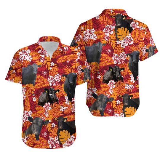 Discover Black Angus Red Orange Floral Hawaiian Shirt
