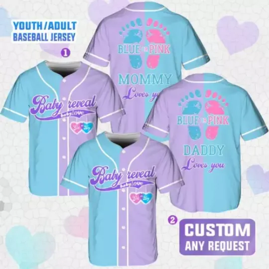 Discover Personalized Baby Reveal Baseball Jersey, Choose Blue or Pink for Your Gender