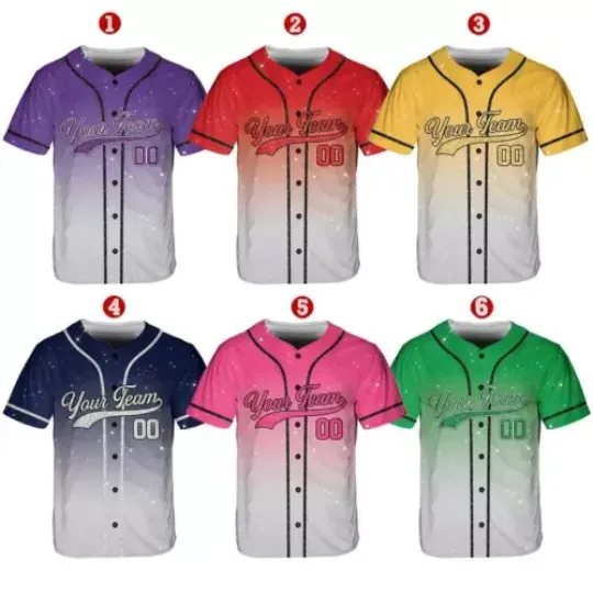 Discover Personalized Team Name Number Baseball Jersey Shirt with Printed Glitter
