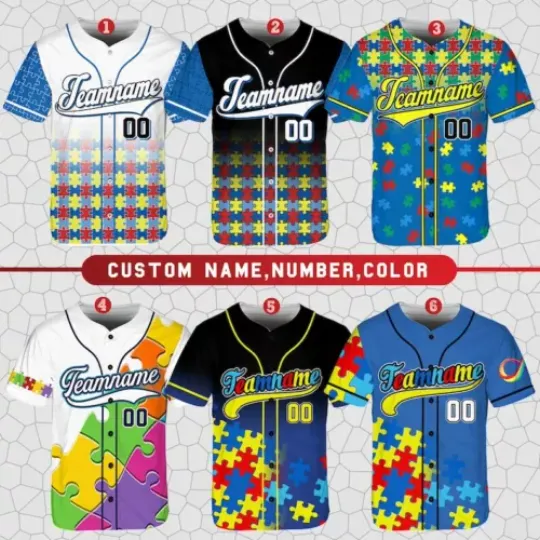 Discover Personalized Autism Awareness Baseball Jersey, Custom Name Puzzle Autism Des