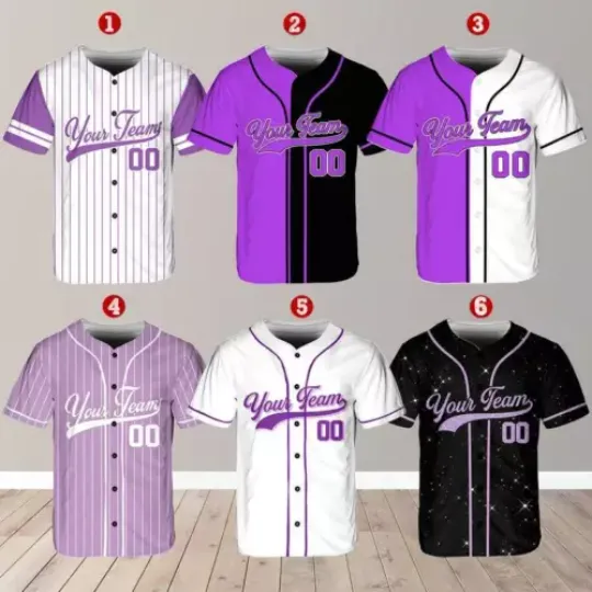 Discover Personalized Purple Baseball Jersey with Team Name Number, Custom Shirt Design