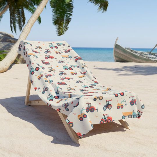 Discover Tractors and Construction Kids Beach Towel - Fun Towel for Little Builders