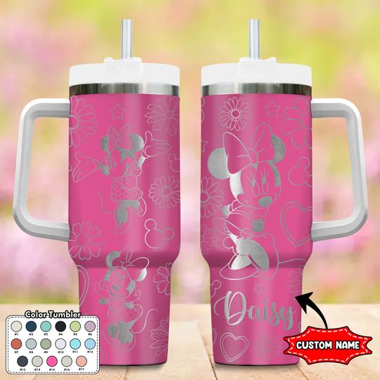 Discover Personalized Mouse 40oz Tumbler, Pink Mouse Characters Cup, Cartoon Engraved Tumbler