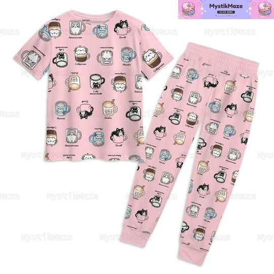 Discover Cat Coffee Pajamas Set for Women