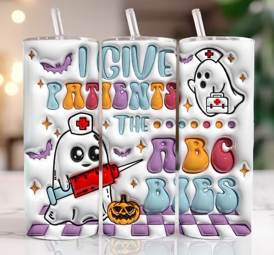 Discover 3D Funny Nurse Halloween Inflated Tumbler, Spooky Nurse Puffy, Puffy Boo Boo Crew Tumbler