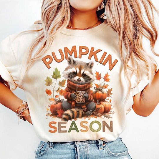 Discover Pumpkin Season Coquette Shirt, Fall Coquette Shirt, Fall girl Pumpkin Spice Shirt, Funny raccoon