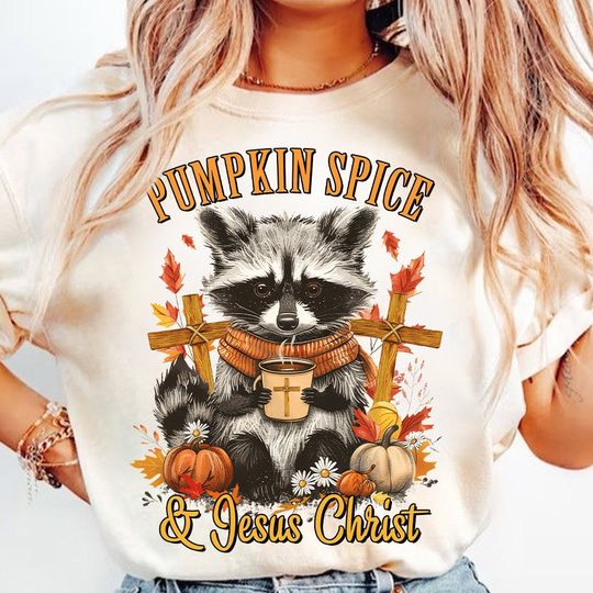 Discover Pumpkin Spice and Jesus Christ Raccoon Shirt, Fall Christian Shirt, Jesus Fall Raccoon Shirt