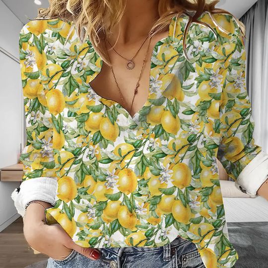 Discover Lemons Pattern Vintage Women Casual Shirt, Lemons Pattern Blouses